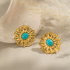 Stainless Steel Retro Flower Earrings For Women With Electroplating Design