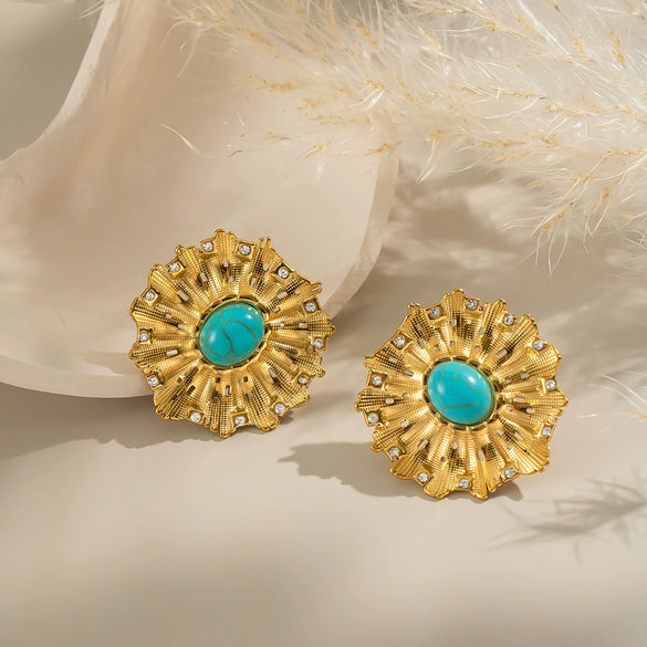 Stainless Steel Retro Flower Earrings For Women With Electroplating Design