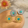 Stainless Steel Retro Flower Earrings For Women With Electroplating Design