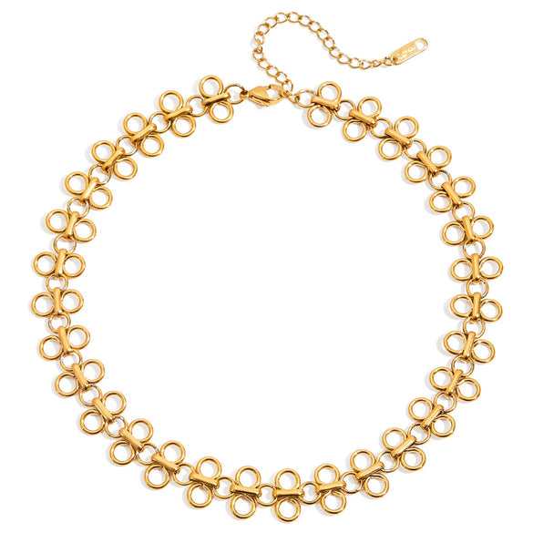 Stainless Steel Retro Four Leaf Clover Cut Out Necklace Jewelry