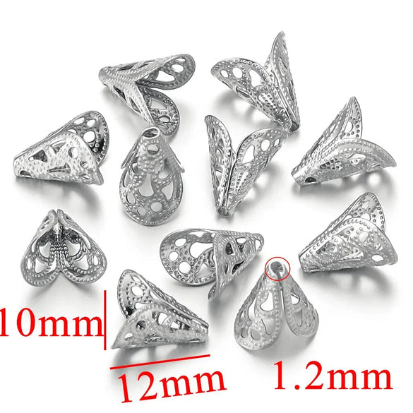 Stainless Steel Retro Funnelshaped Flower Bead Cover For Diy Necklace Bracelet Jewelry With Electroplating And 18K Gold Vacuum Plating