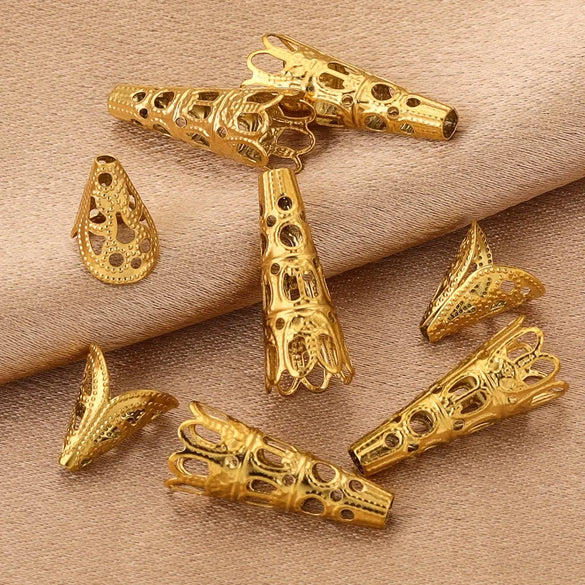 Stainless Steel Retro Funnelshaped Flower Bead Cover For Diy Necklace Bracelet Jewelry With Electroplating And 18K Gold Vacuum Plating