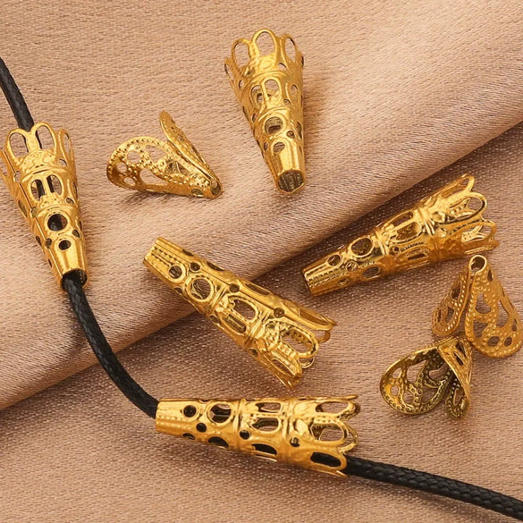 Stainless Steel Retro Funnelshaped Flower Bead Cover For Diy Necklace Bracelet Jewelry With Electroplating And 18K Gold Vacuum Plating