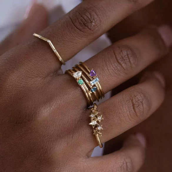 Stainless Steel Retro Geometric December Birthstone Ring With Colored Zircon And Electroplating