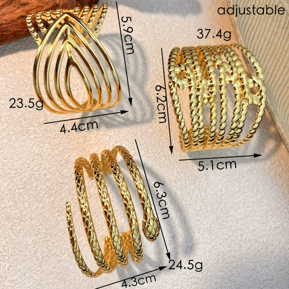 Stainless Steel Retro Geometric Opening Adjustable Bracelet With Electroplating Design