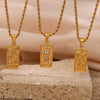 Stainless Steel Retro Geometric Tarot Card Square Pendant Necklace With Furnace Electroplated 18K Gold Twist Chain