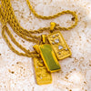 Stainless Steel Retro Geometric Tarot Card Square Pendant Necklace With Furnace Electroplated 18K Gold Twist Chain