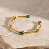 Stainless Steel Retro Hammer Pattern Inlaid Emerald Opening Bracelet Jewelry With Electroplating Treatment