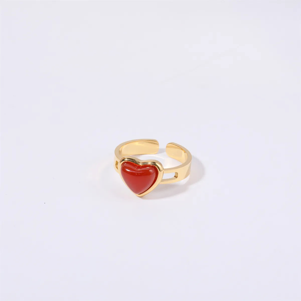 Stainless Steel Retro Heart Shape Plating Inlay Agate Open Rings