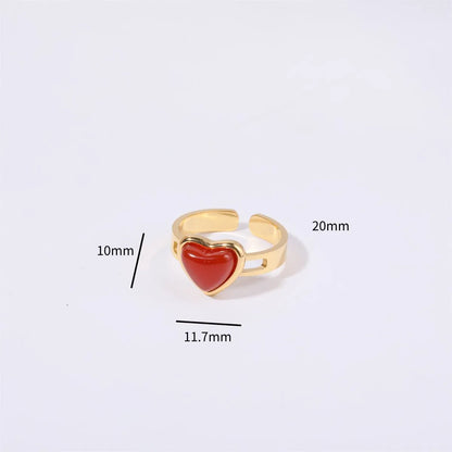 Stainless Steel Retro Heart Shape Plating Inlay Agate Open Rings