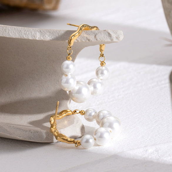 Stainless Steel Retro Pearl Geometric Earrings With Electroplating For Women