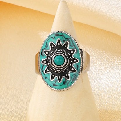 Stainless Steel Retro Simple Style Oval Enamel Inlay Gem Rings