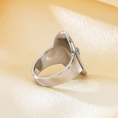 Stainless Steel Retro Simple Style Oval Enamel Inlay Gem Rings