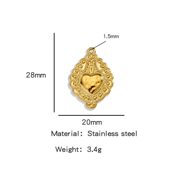 Stainless Steel Retro Style Heart Pendant Electroplating Process Bracelet Necklace Diy Accessories