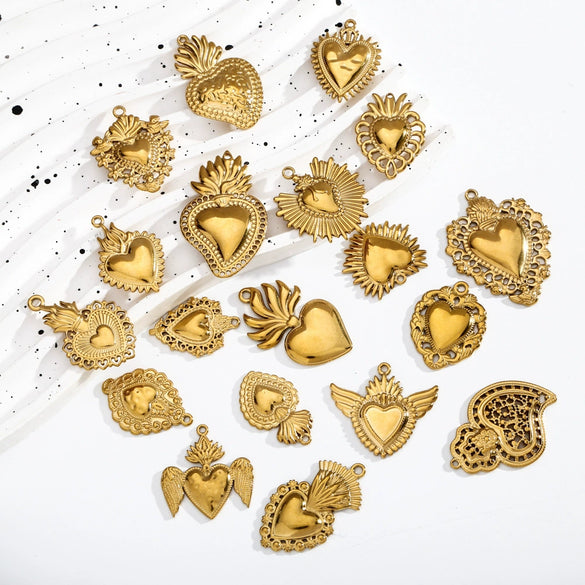 Stainless Steel Retro Style Heart Pendant Electroplating Process Bracelet Necklace Diy Accessories