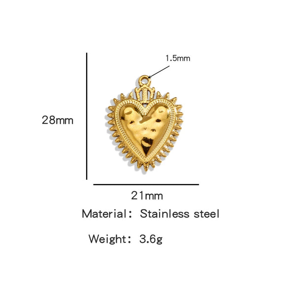 Stainless Steel Retro Style Heart Pendant Electroplating Process Bracelet Necklace Diy Accessories