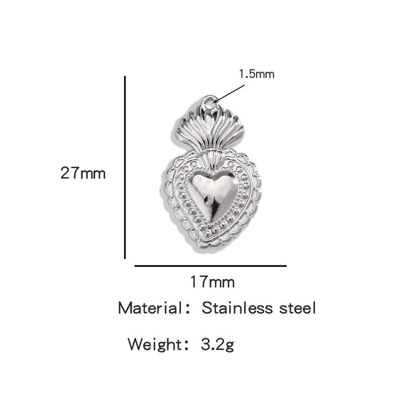 Stainless Steel Retro Style Heart Pendant Electroplating Process Bracelet Necklace Diy Accessories