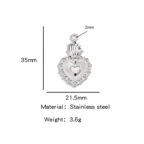 Stainless Steel Retro Style Heart Pendant Electroplating Process Bracelet Necklace Diy Accessories