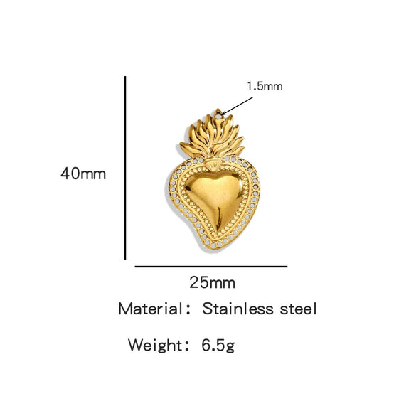 Stainless Steel Retro Style Heart Pendant Electroplating Process Bracelet Necklace Diy Accessories