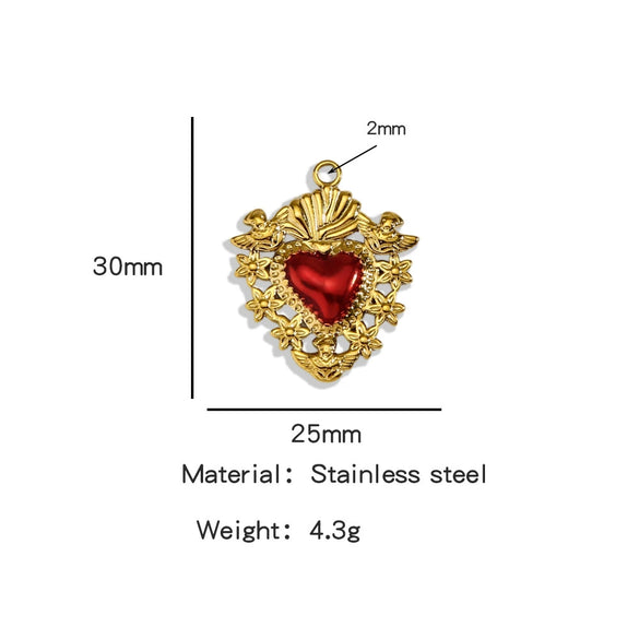Stainless Steel Retro Style Heart Pendant Oil Dripping Electroplating Craft Bracelet Necklace Diy Accessories