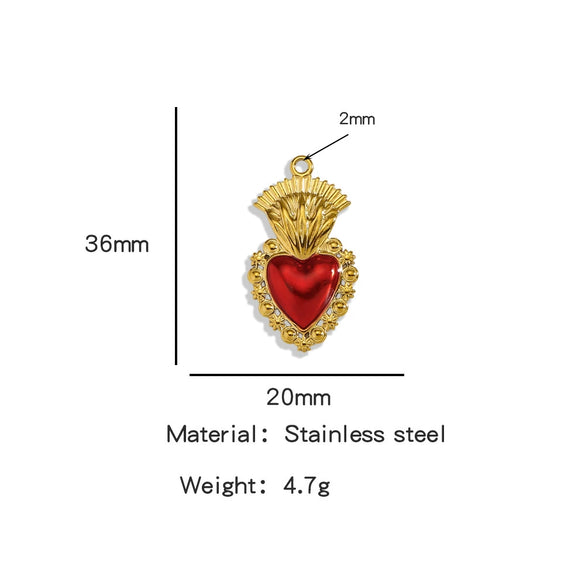 Stainless Steel Retro Style Heart Pendant Oil Dripping Electroplating Craft Bracelet Necklace Diy Accessories