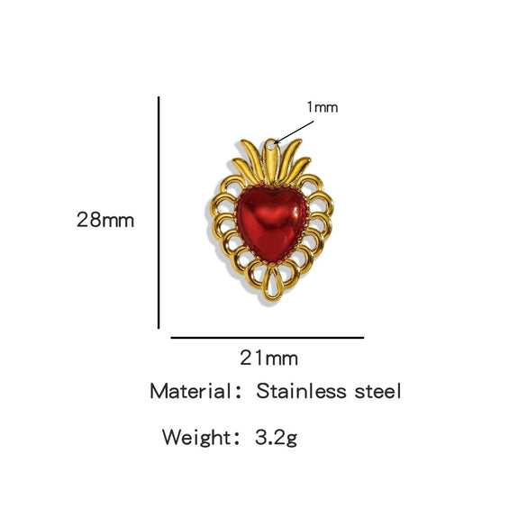 Stainless Steel Retro Style Heart Pendant Oil Dripping Electroplating Craft Bracelet Necklace Diy Accessories