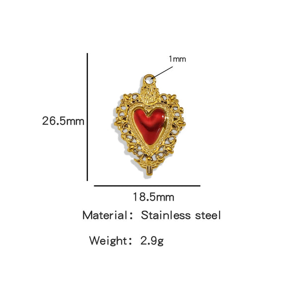 Stainless Steel Retro Style Heart Pendant Oil Dripping Electroplating Craft Bracelet Necklace Diy Accessories