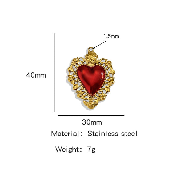 Stainless Steel Retro Style Heart Pendant Oil Dripping Electroplating Craft Bracelet Necklace Diy Accessories