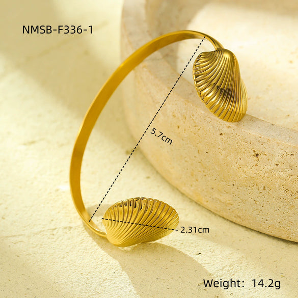 Stainless Steel Retro Style Starfish Scallop Open Bracelet Ring Suit With Electroplating