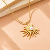 Stainless Steel Retro Sunflower Pearl Threepiece Set Of Necklace Earrings And Ring With Electroplating
