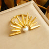 Stainless Steel Retro Sunflower Pearl Threepiece Set Of Necklace Earrings And Ring With Electroplating