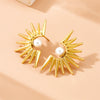 Stainless Steel Retro Sunflower Pearl Threepiece Set Of Necklace Earrings And Ring With Electroplating