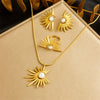 Stainless Steel Retro Sunflower Pearl Threepiece Set Of Necklace Earrings And Ring With Electroplating