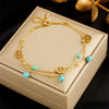 Stainless Steel Retro Turquoise Pendant Tree Of Life Double Layer Women's Anklet