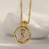 Stainless Steel Retro Vintage Rose Round Pendant Necklace With Dripping Glaze Tulip Flower Pattern