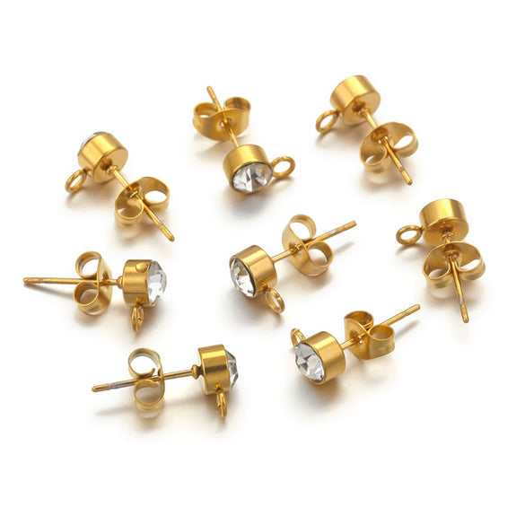 Stainless Steel Rhinestone Hoop Round Bead Earrings Goldplated Electroplated Diy Earring Accessories