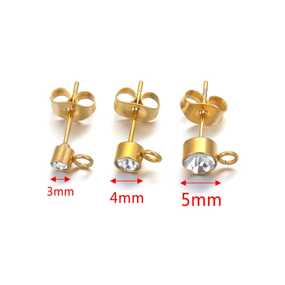 Stainless Steel Rhinestone Hoop Round Bead Earrings Goldplated Electroplated Diy Earring Accessories
