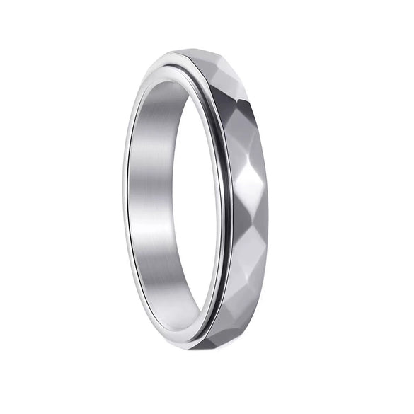 Stainless Steel Rhombus Faceted Electroplated Simple Zircon Ring For Women And Couple