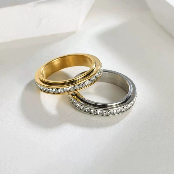 Stainless Steel Rhombus Faceted Electroplated Simple Zircon Ring For Women And Couple