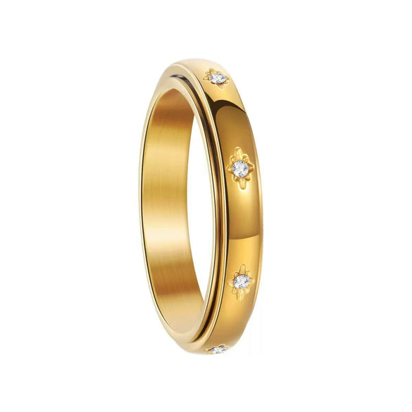 Stainless Steel Rhombus Faceted Electroplated Simple Zircon Ring For Women And Couple