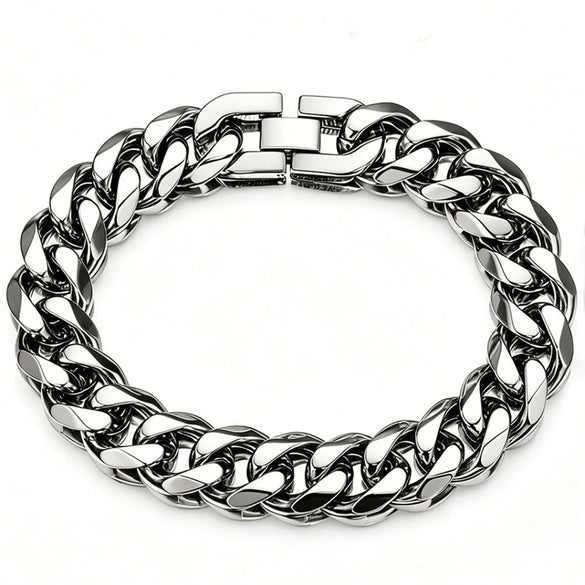 Stainless Steel Rhombus Fruit And Leaf Pattern Thick Cuban Chain Bracelet Polished Retro Punk Jewelry For Men And Women