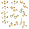 Stainless Steel Rhombus Threaded Piercing Ear Bone Nail Cartilage Earrings Set