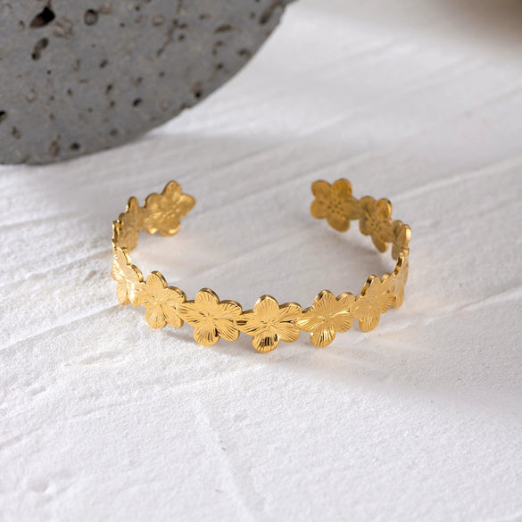 Stainless Steel Rib Flower Opening Bracelet Electroplating Ins Geometric Style Jewelry