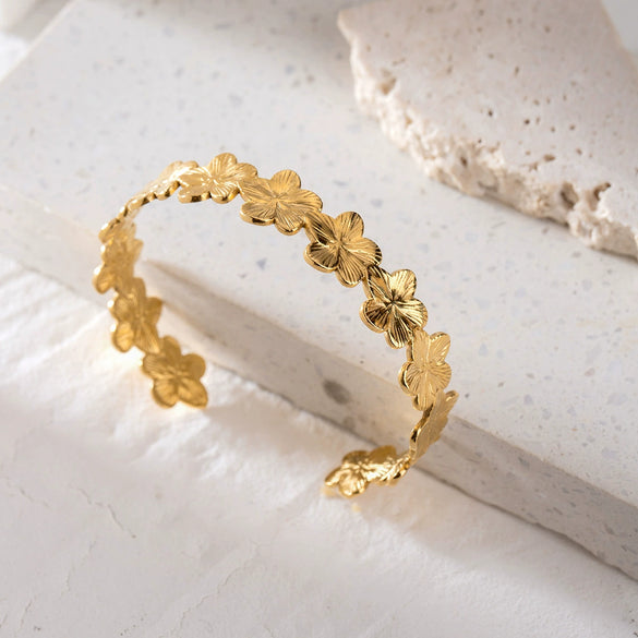 Stainless Steel Rib Flower Opening Bracelet Electroplating Ins Geometric Style Jewelry