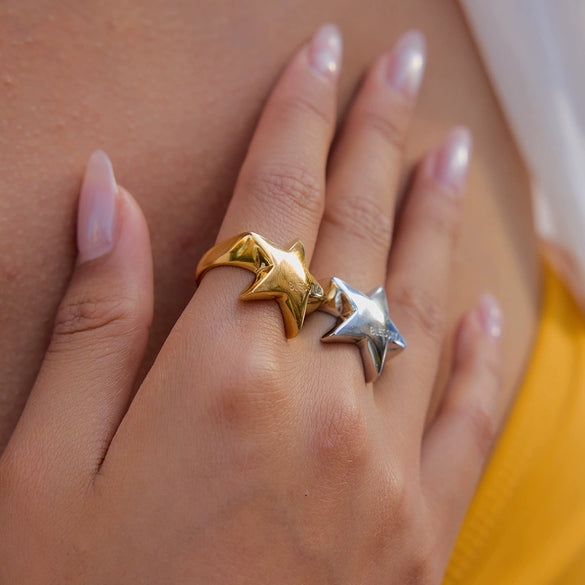 Stainless Steel Ring Fivepointed Star Engraved Letters Electroplating Light Luxury Women's