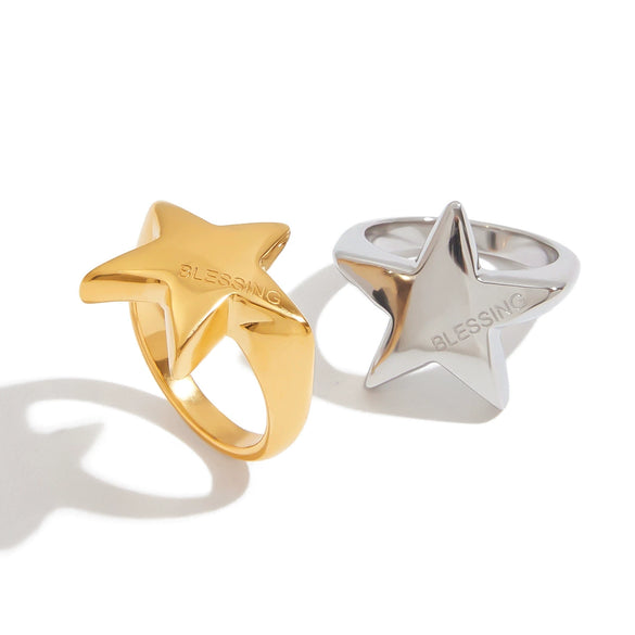 Stainless Steel Ring Fivepointed Star Engraved Letters Electroplating Light Luxury Women's