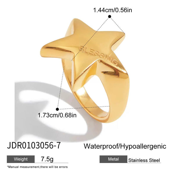 Stainless Steel Ring Fivepointed Star Engraved Letters Electroplating Light Luxury Women's