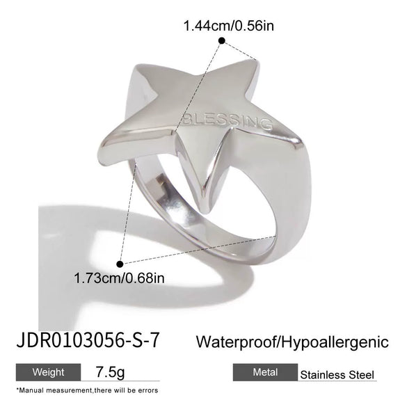 Stainless Steel Ring Fivepointed Star Engraved Letters Electroplating Light Luxury Women's