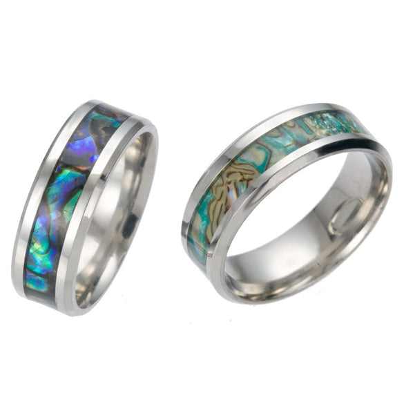 Stainless Steel Ring Jewelry Unisex U Shape Polished Inlaid With Imitation Abalone And Shell