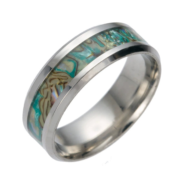 Stainless Steel Ring Jewelry Unisex U Shape Polished Inlaid With Imitation Abalone And Shell